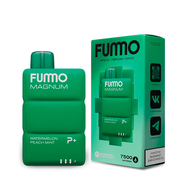 Одноразовая ЭС Fummo Magnum 7500 - Арбуз Персик Мята (М) Одноразовая ЭС Fummo Magnum 7500 - Арбуз Персик Мята (М)