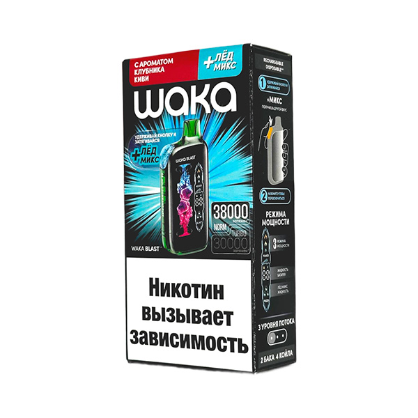 Одноразовая ЭС WAKA FT 38000 - Клубника киви + лед микс (20 Hard) Одноразовая ЭС WAKA FT 38000 - Клубника киви + лед микс (20 Hard)
