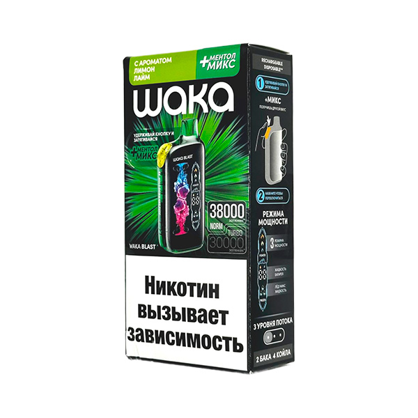 Одноразовая ЭС WAKA FT 38000 - Лимон лайм + ментол микс (20 Hard) Одноразовая ЭС WAKA FT 38000 - Лимон лайм + ментол микс (20 Hard)